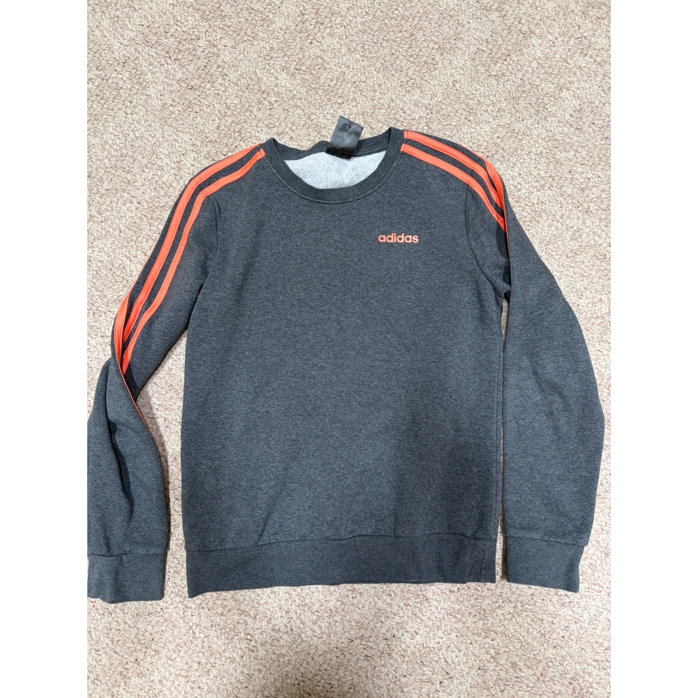 Adidas Womens Essentials 3-Stripes Fleece Sweatshirt Grey Orange Small